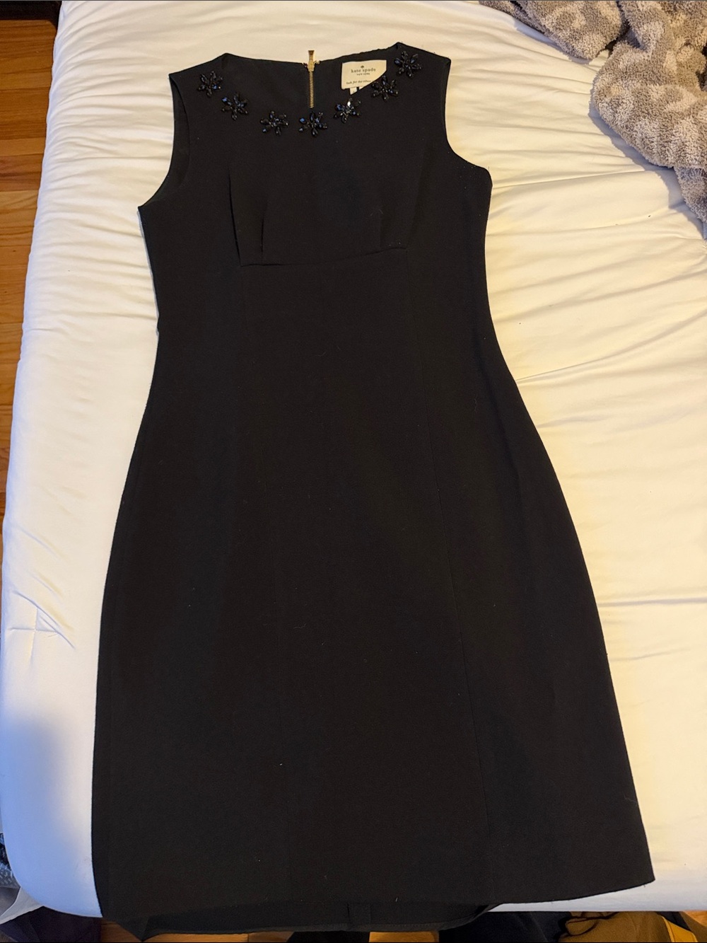 kate spade Black Sleeveless Beaded-Neck Sheath Dress